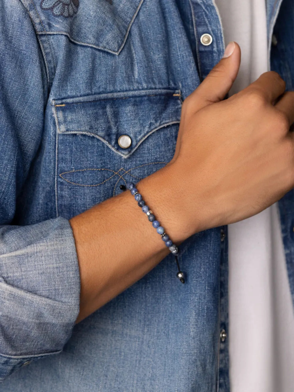 beaded dumortierite bracelet