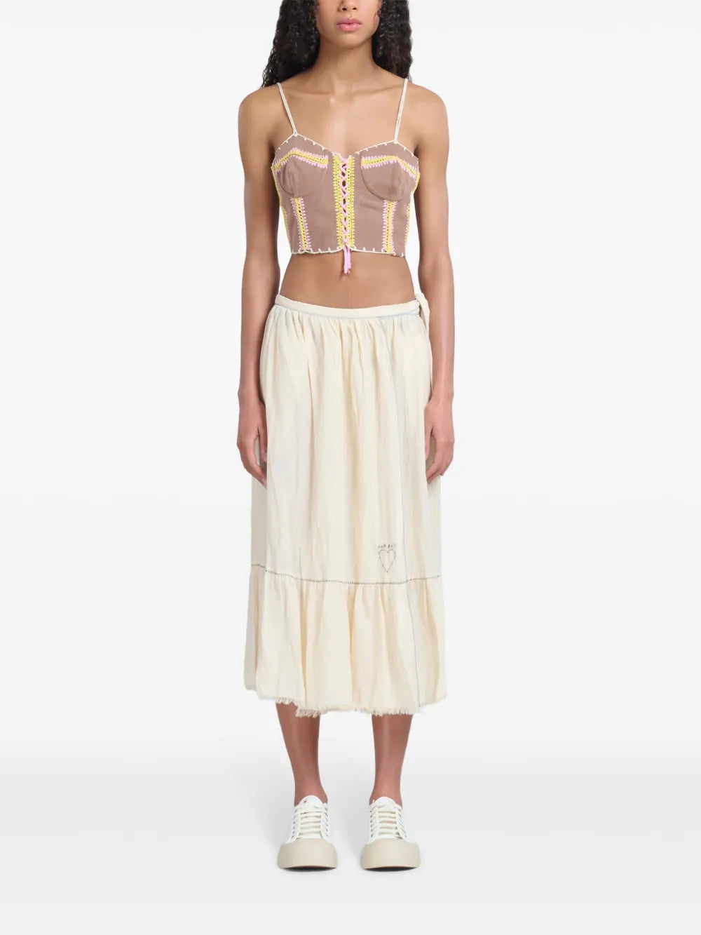 logo-embroidered cotton midi skirt