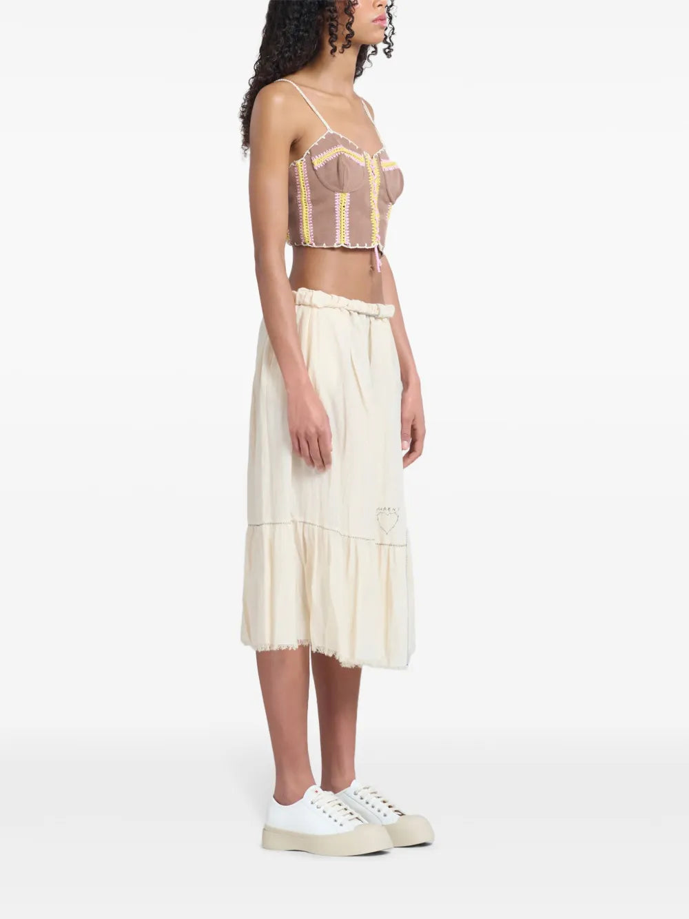 logo-embroidered cotton midi skirt