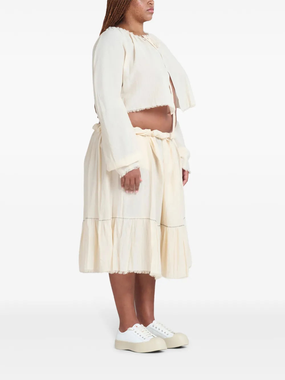 logo-embroidered cotton midi skirt