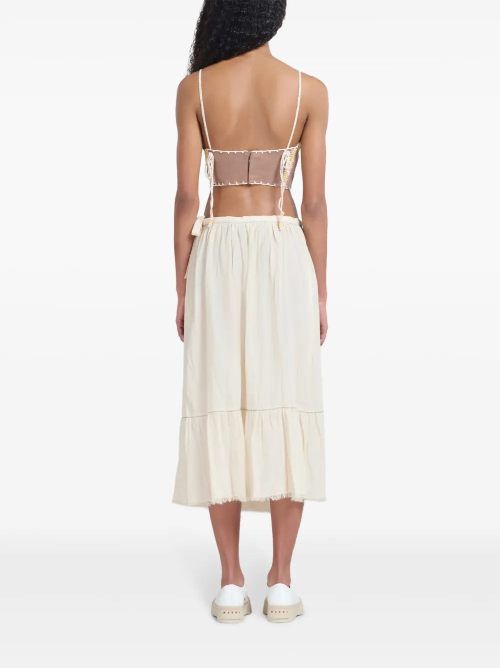 logo-embroidered cotton midi skirt