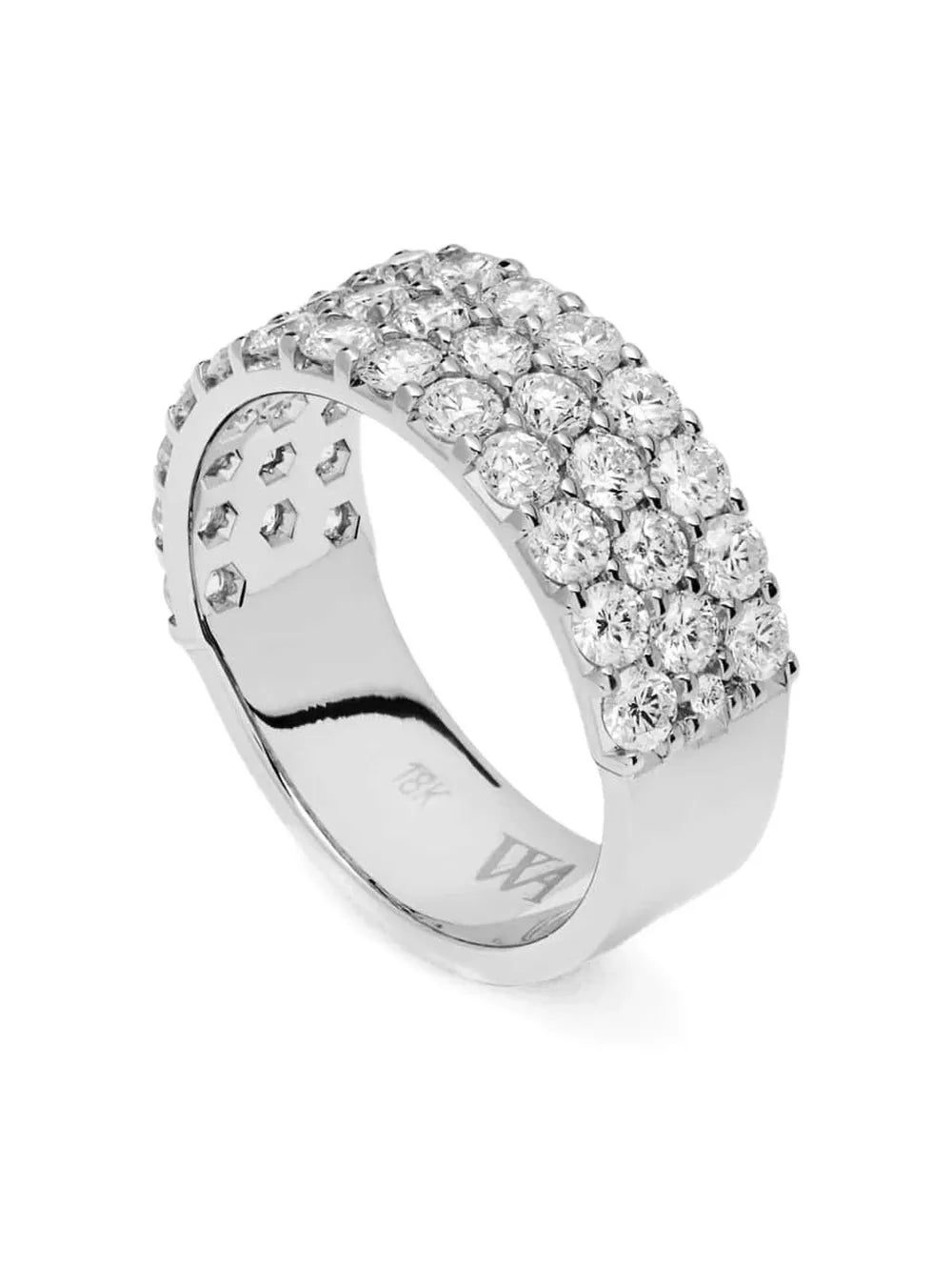 18K white gold diamond three-row ring