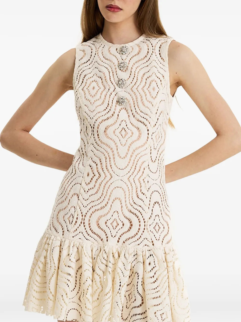 Ivory Affair patterned ruffled mini dress