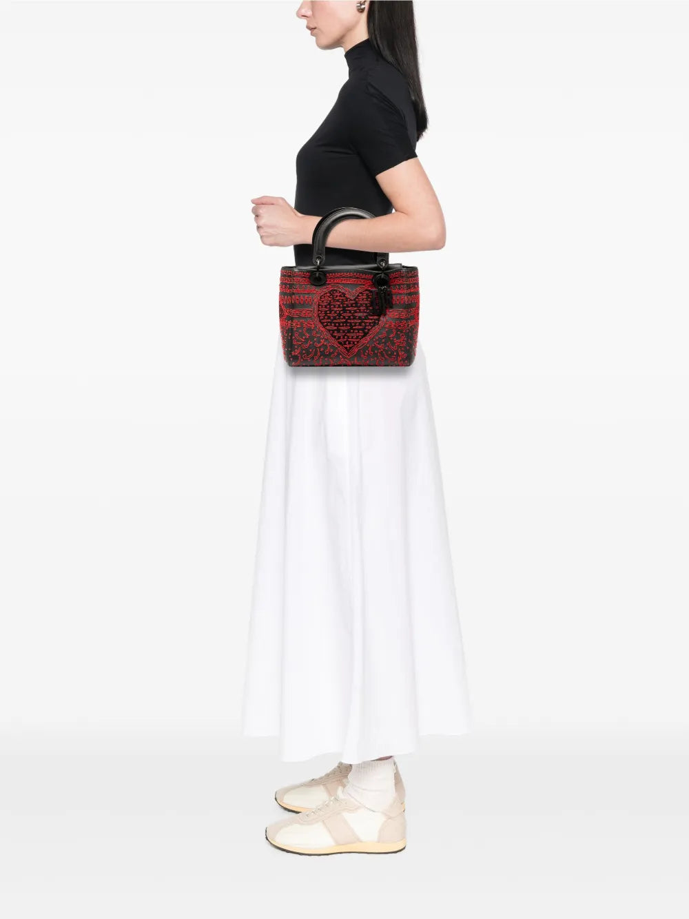 2018 Medium Smooth Calfskin Embroidered Heart Playing Cards Lady Dior satchel