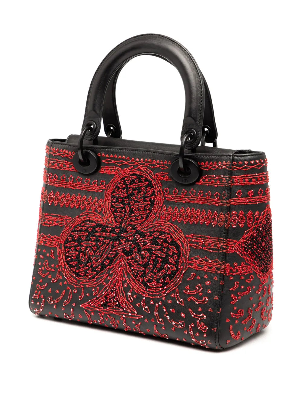2018 Medium Smooth Calfskin Embroidered Heart Playing Cards Lady Dior satchel