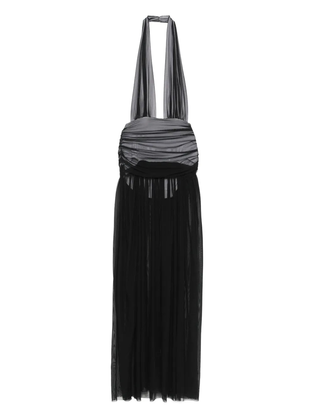 halterneck shirred maxi dress