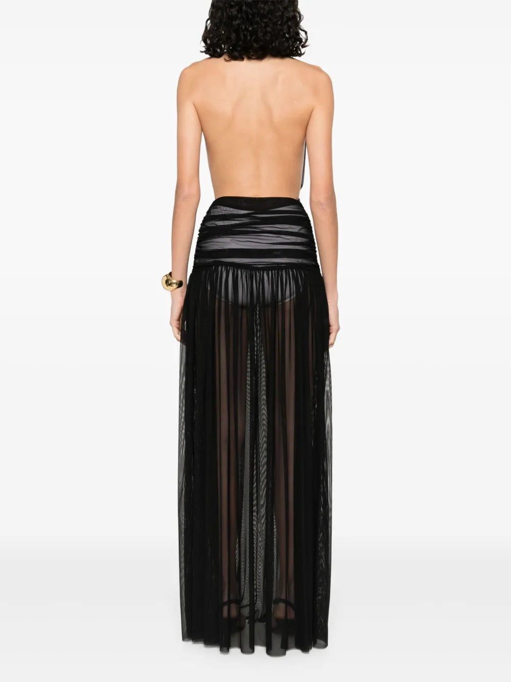 halterneck shirred maxi dress