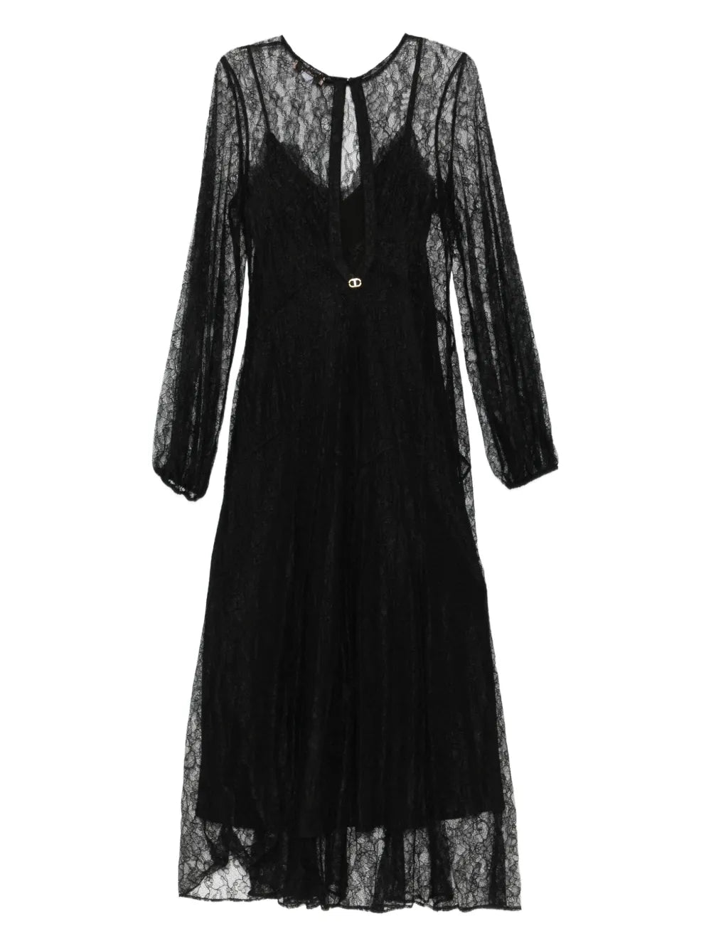 lace-overlay long-sleeved dress