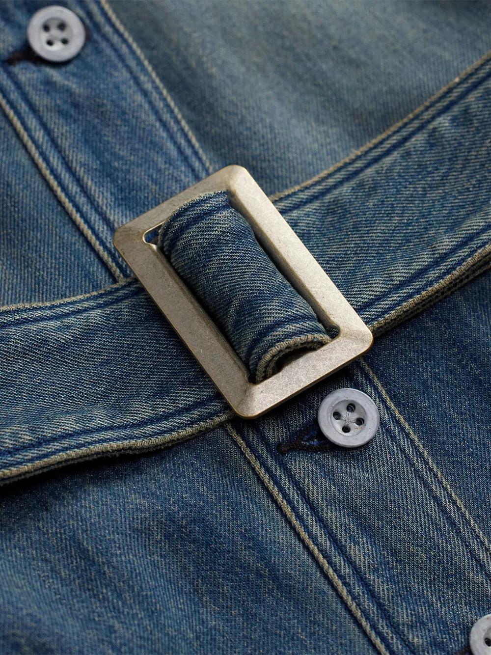 buttoned belted denim dress