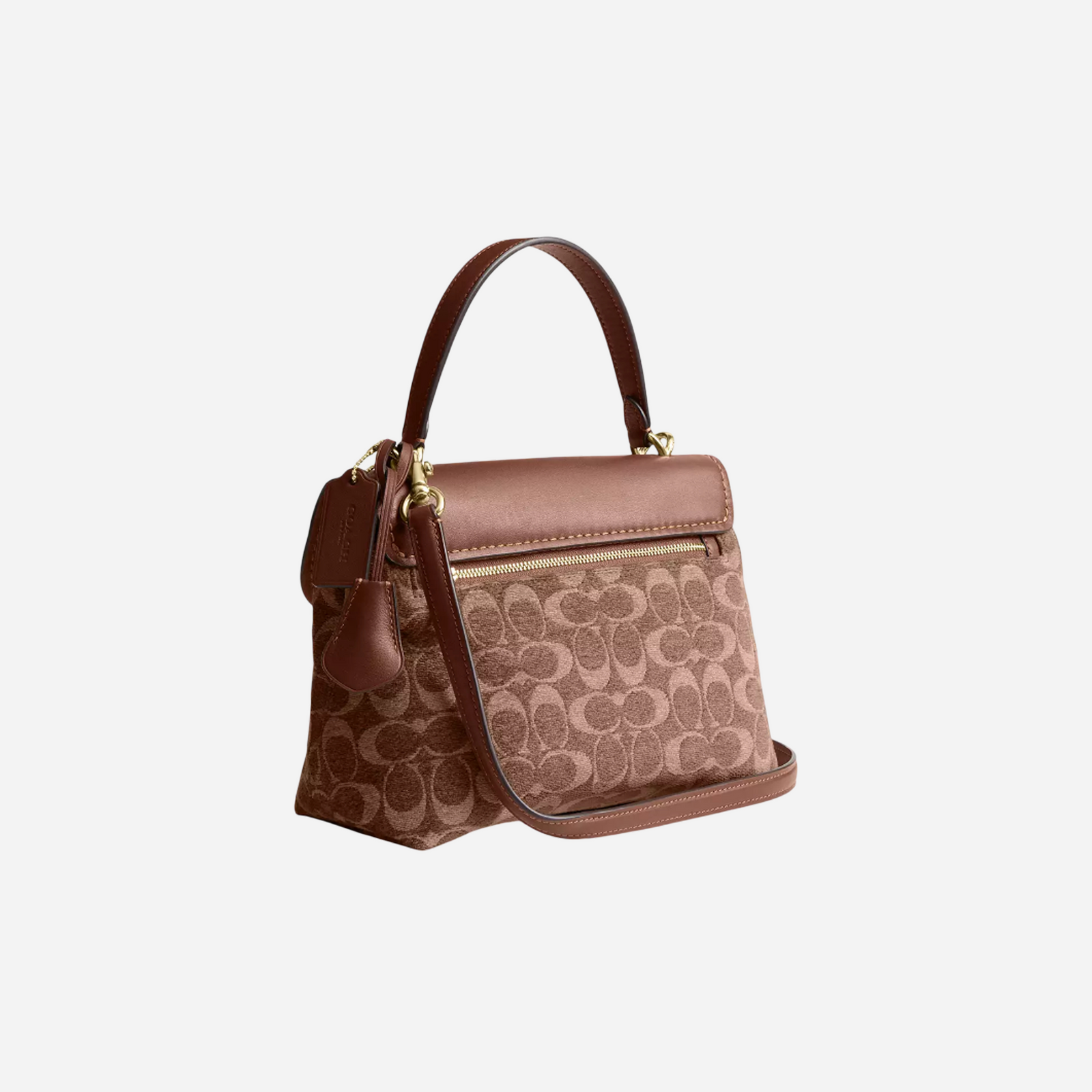 COACH Emory Top Handle Bag In Signature Chenille Gold Light Khaki Vintage Brown