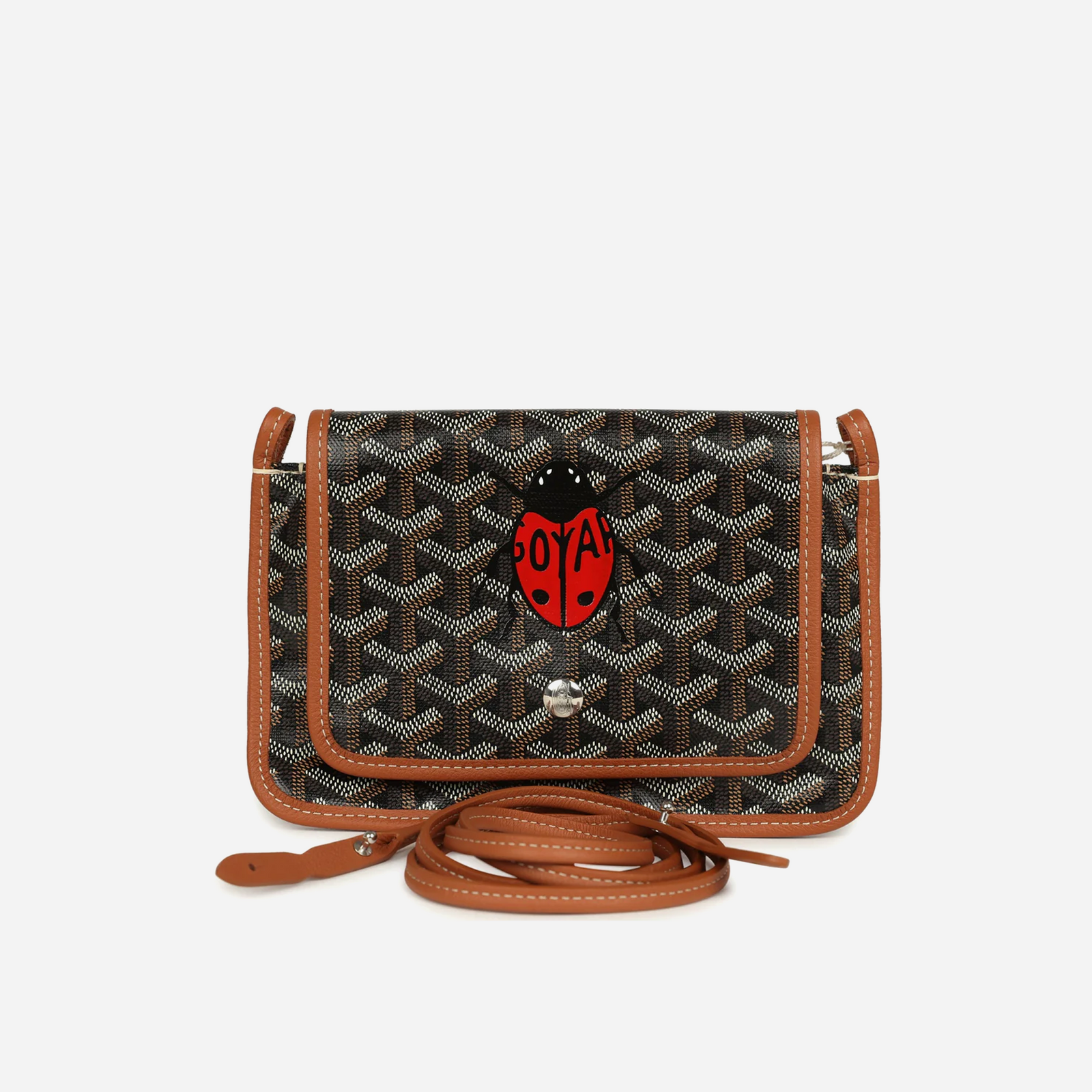 Goyard Goyardine Canvas Black and Brown Ladybug Plumet Pocket Wallet Palladium Hardware