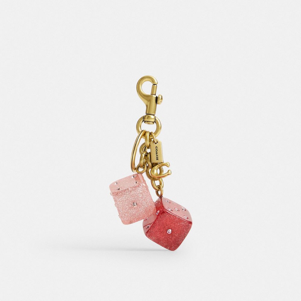 Coach Dice Bag Charm Gold Pink Multi