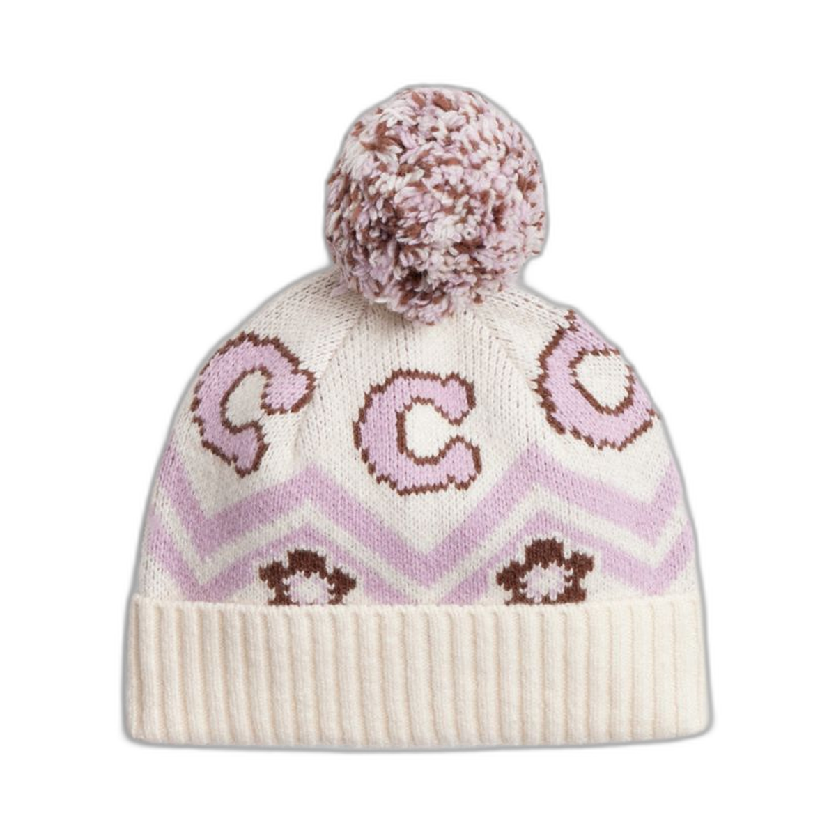 Coach Fair Isle Print Knit Beanie Chalk Multi