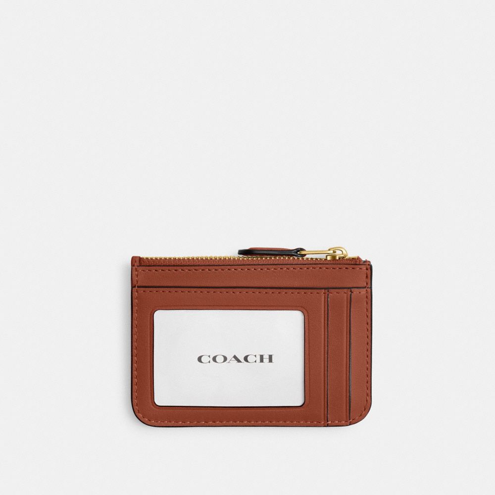 Coach Essential Mini Id Card Case In Signature Canvas Brass Tan Caramel
