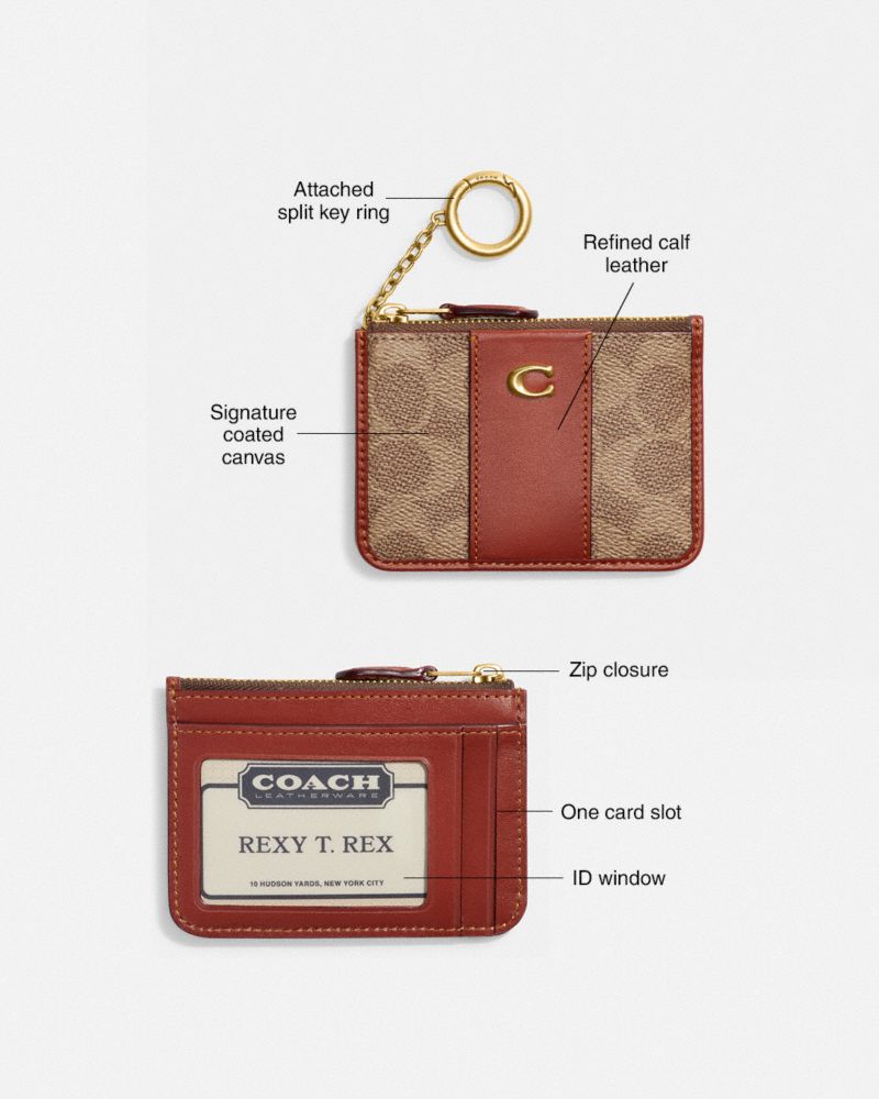 Coach Essential Mini Id Card Case In Signature Canvas Brass Tan Caramel