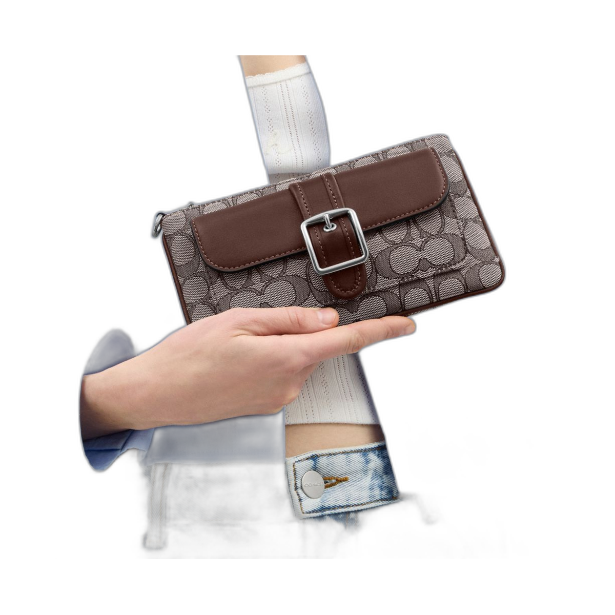 Coach Ashton Wristlet In Signature Jacquard Silver Oak Maple