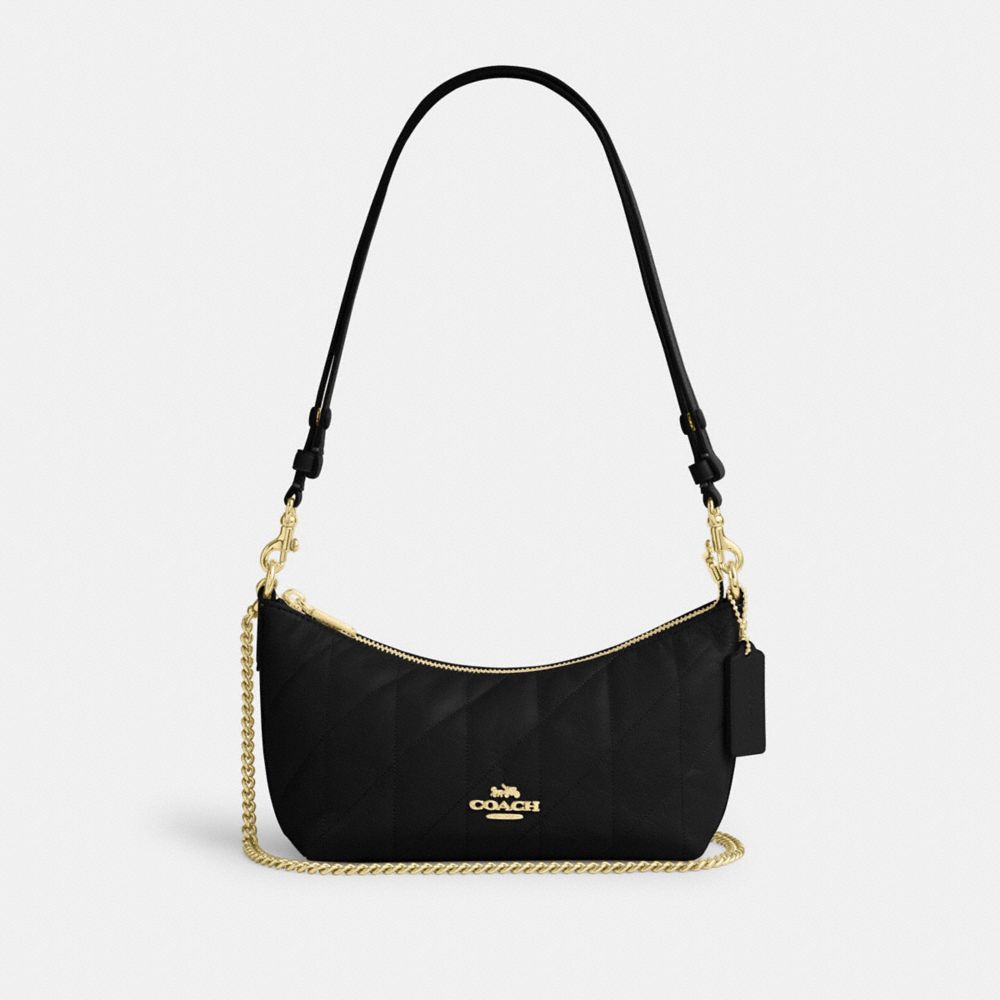 Coach Caitlin Shoulder Bag With Quilting Gold Black
