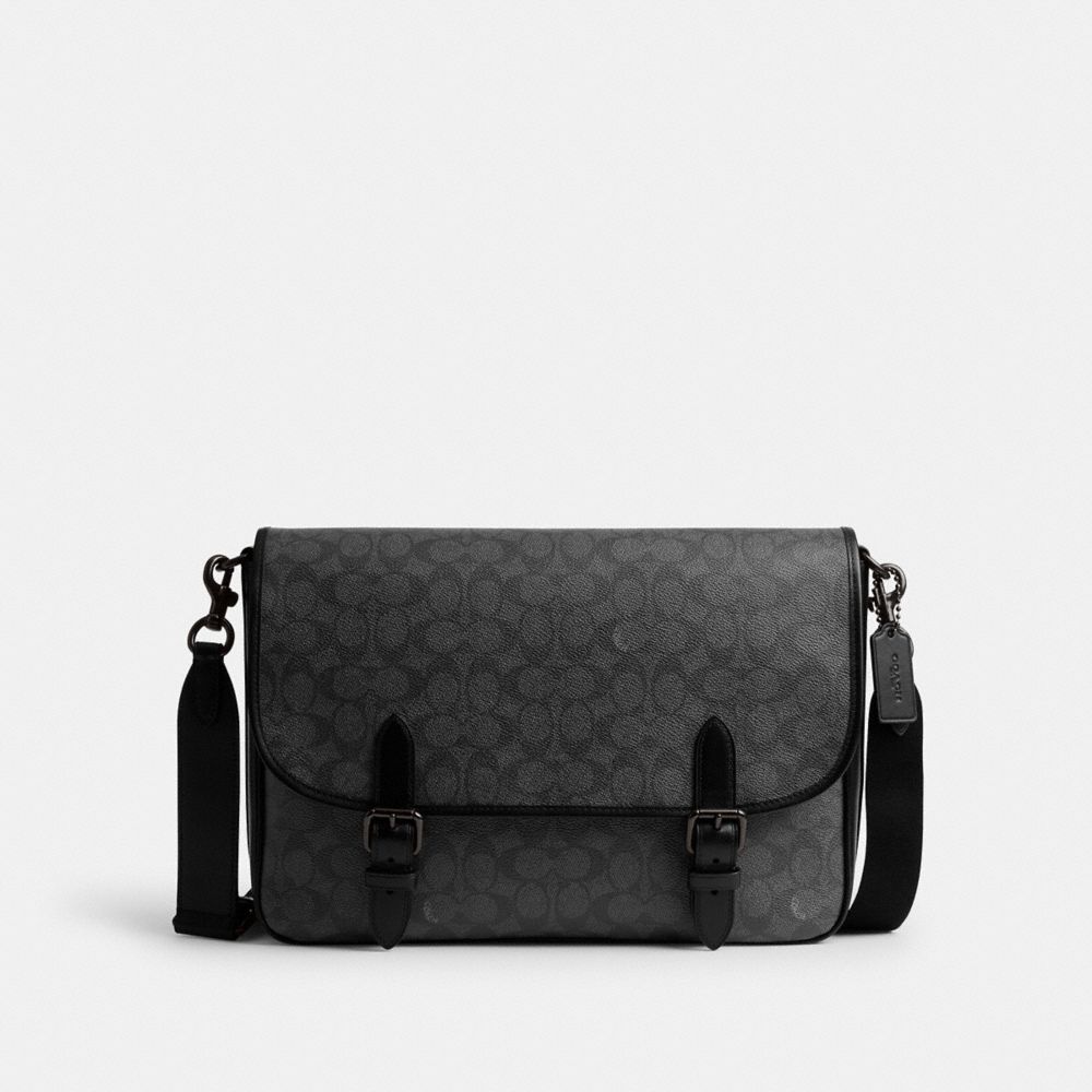 Coach Hitch Messenger Bag In Signature Canvas Charcoal