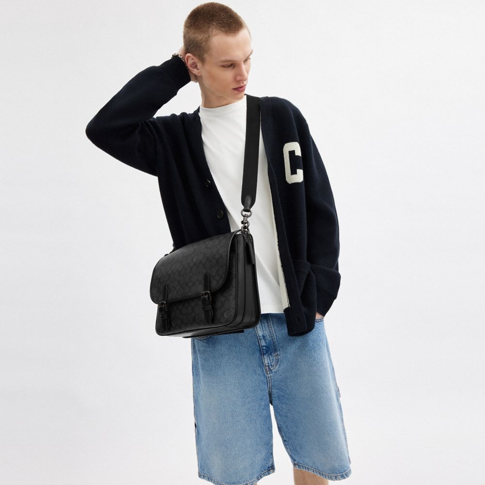 Coach Hitch Messenger Bag In Signature Canvas Charcoal