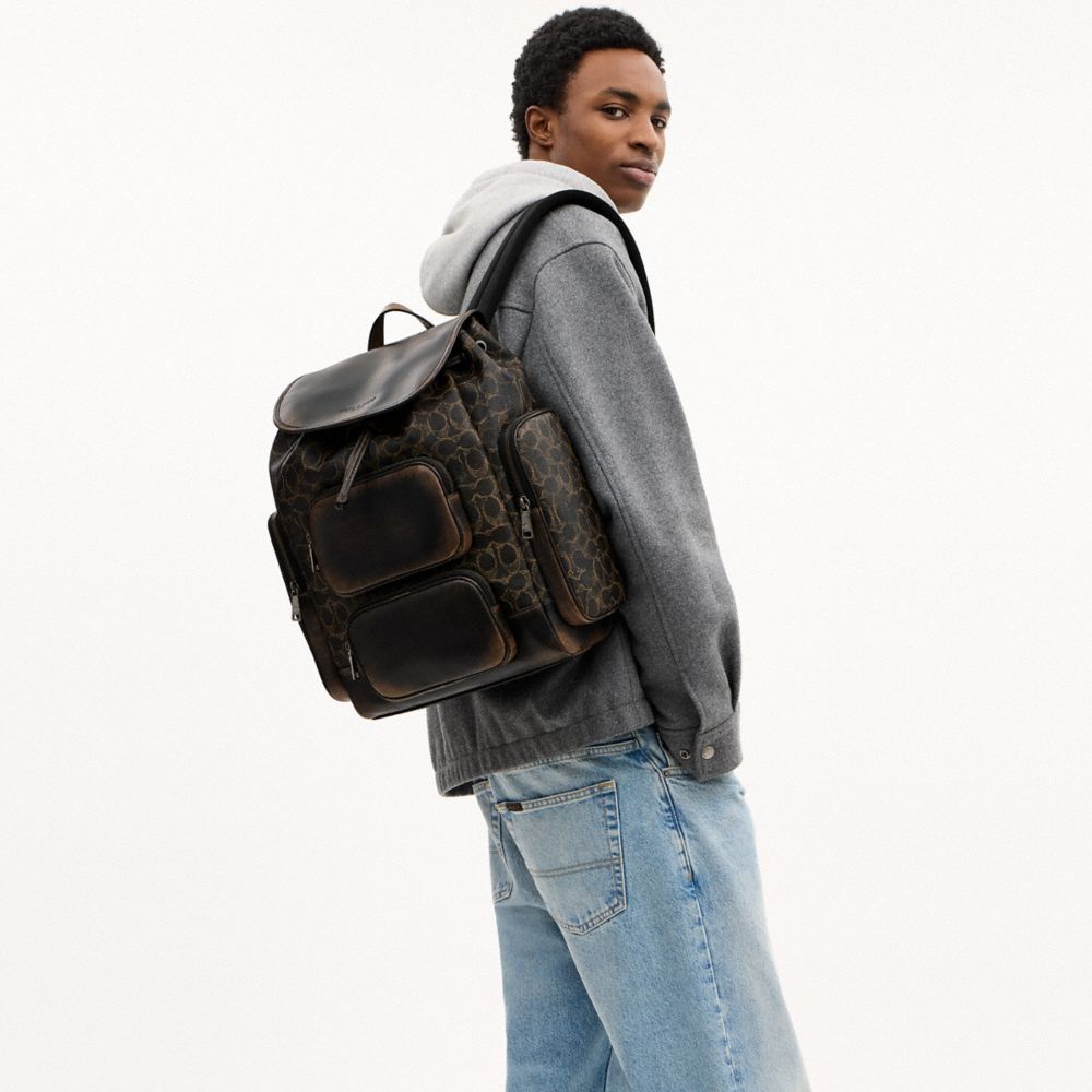 Coach Finn Backpack In Loved Signature Canvas Gunmetal Brown