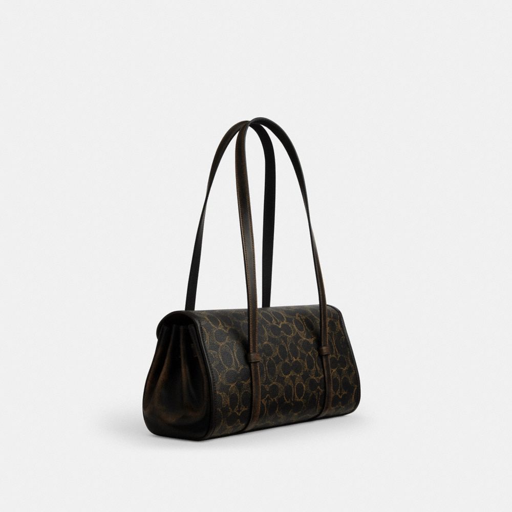 Coach Bridget Flap Shoulder Bag In Loved Signature Canvas With Charms Gold Brown