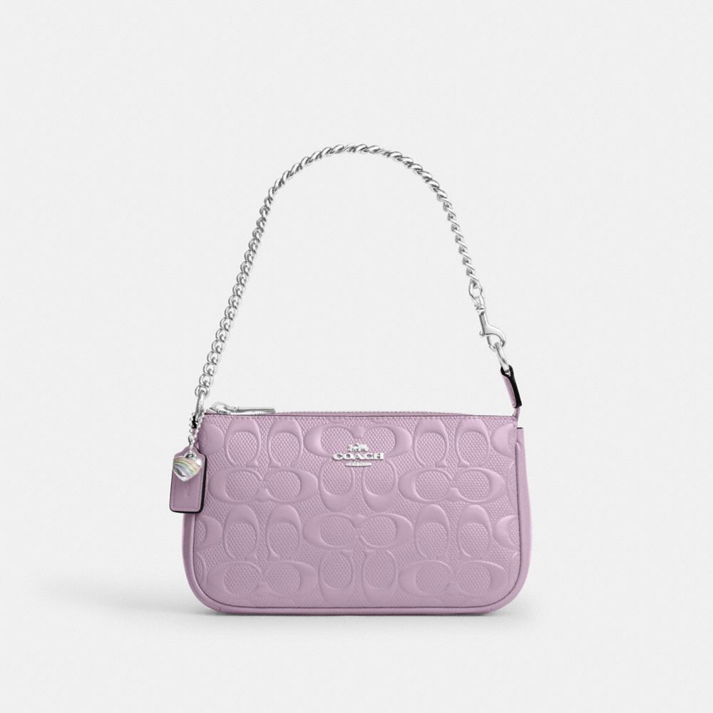 Coach Nolita 19 In Signature Leather With Heart Charm Silver Light Violet