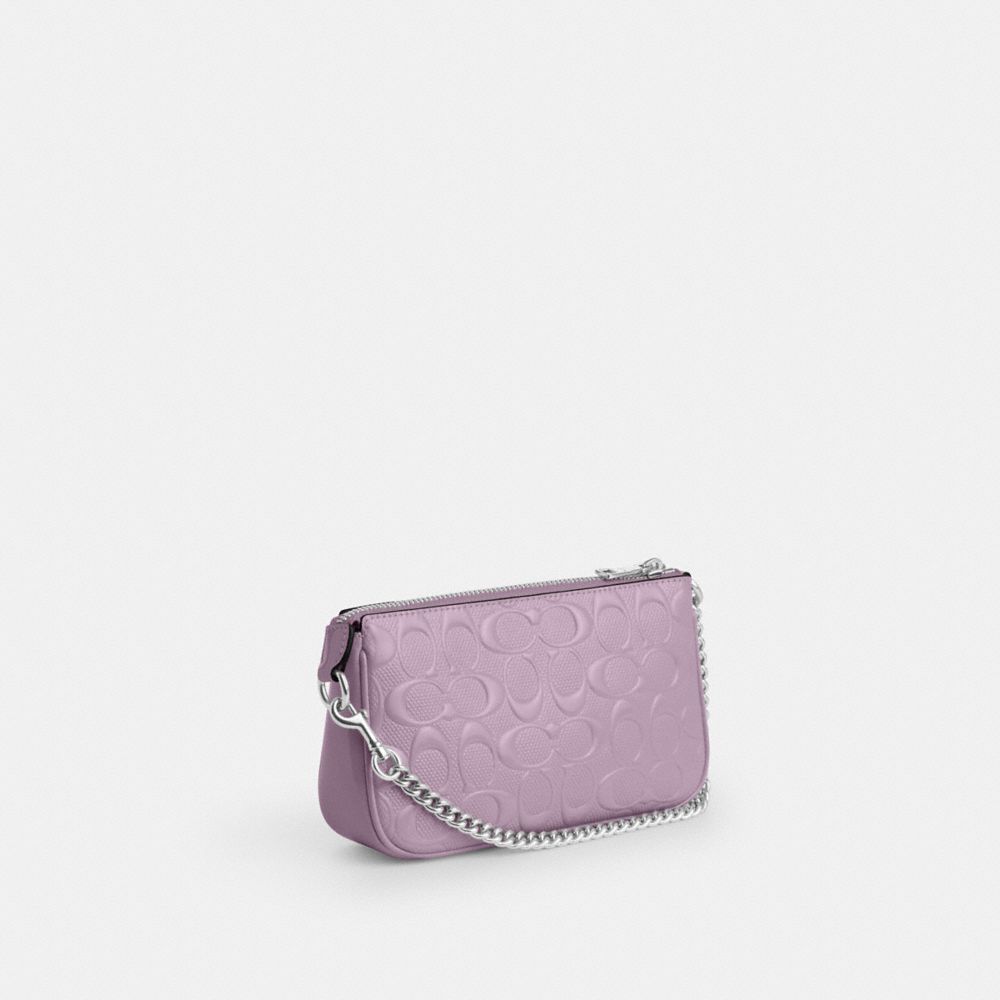 Coach Nolita 19 In Signature Leather With Heart Charm Silver Light Violet