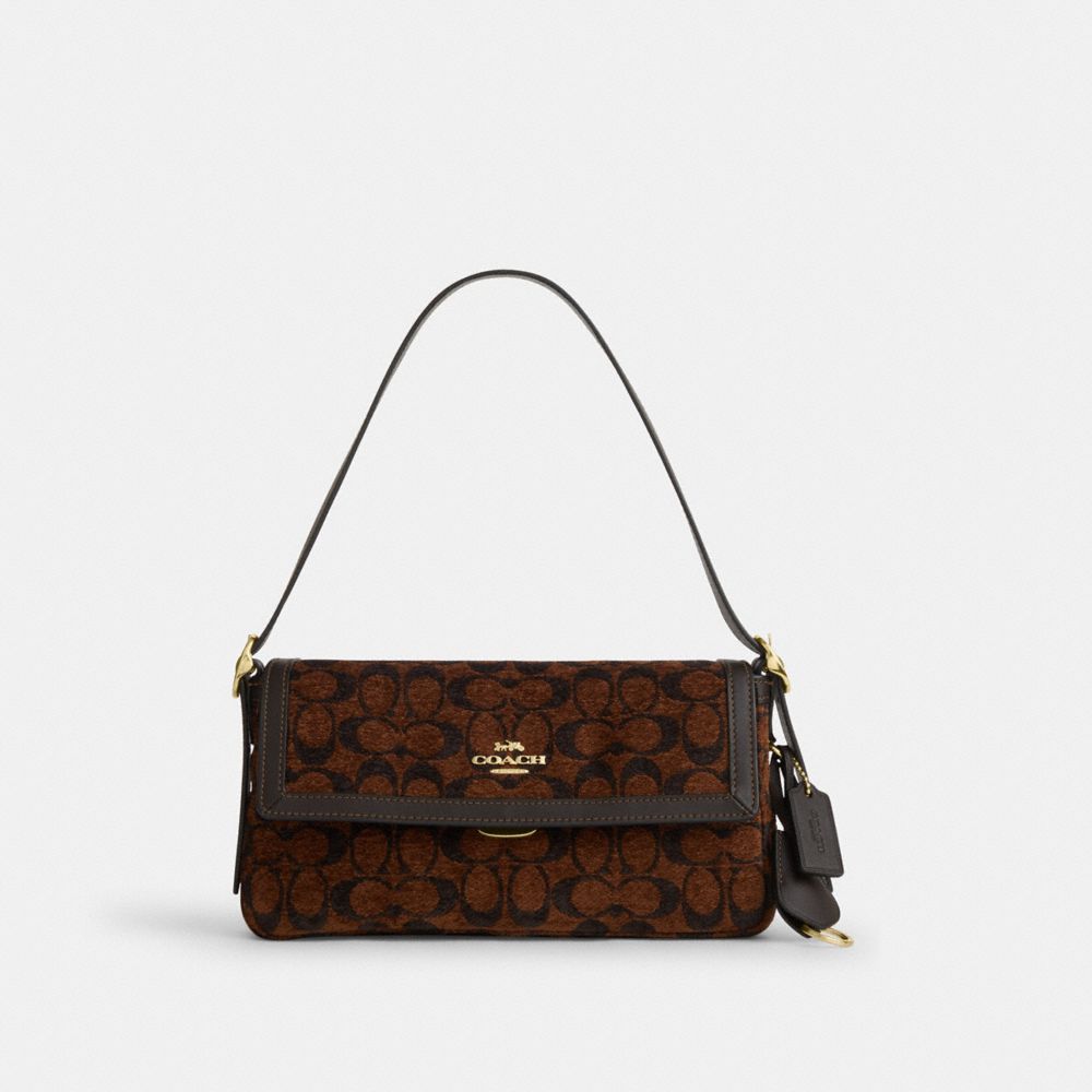 Coach Etta Small Flap Shoulder Bag In Signature Chenille Gold Truffle