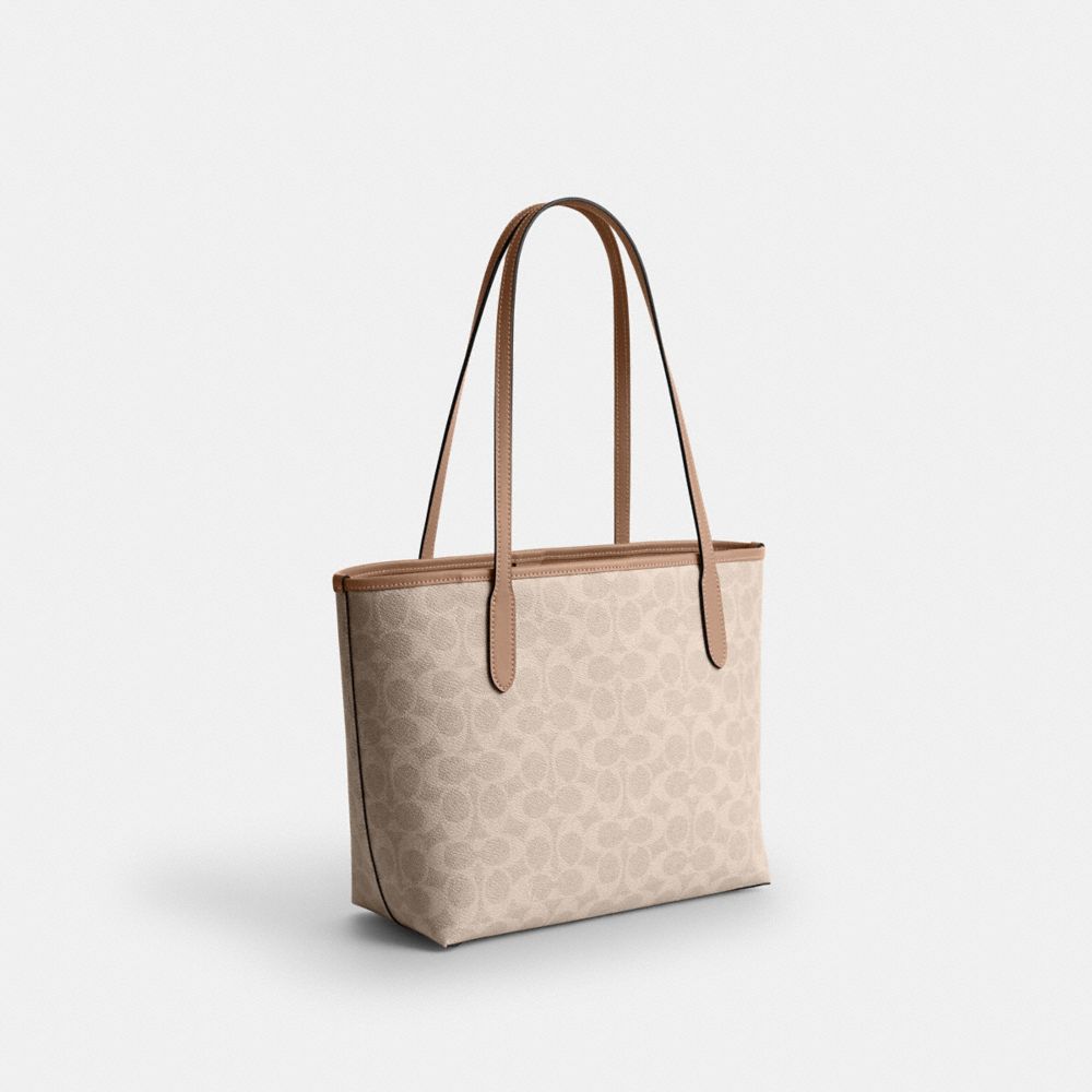 Coach Medium City Tote Bag In Signature Canvas Silver Sand Taupe