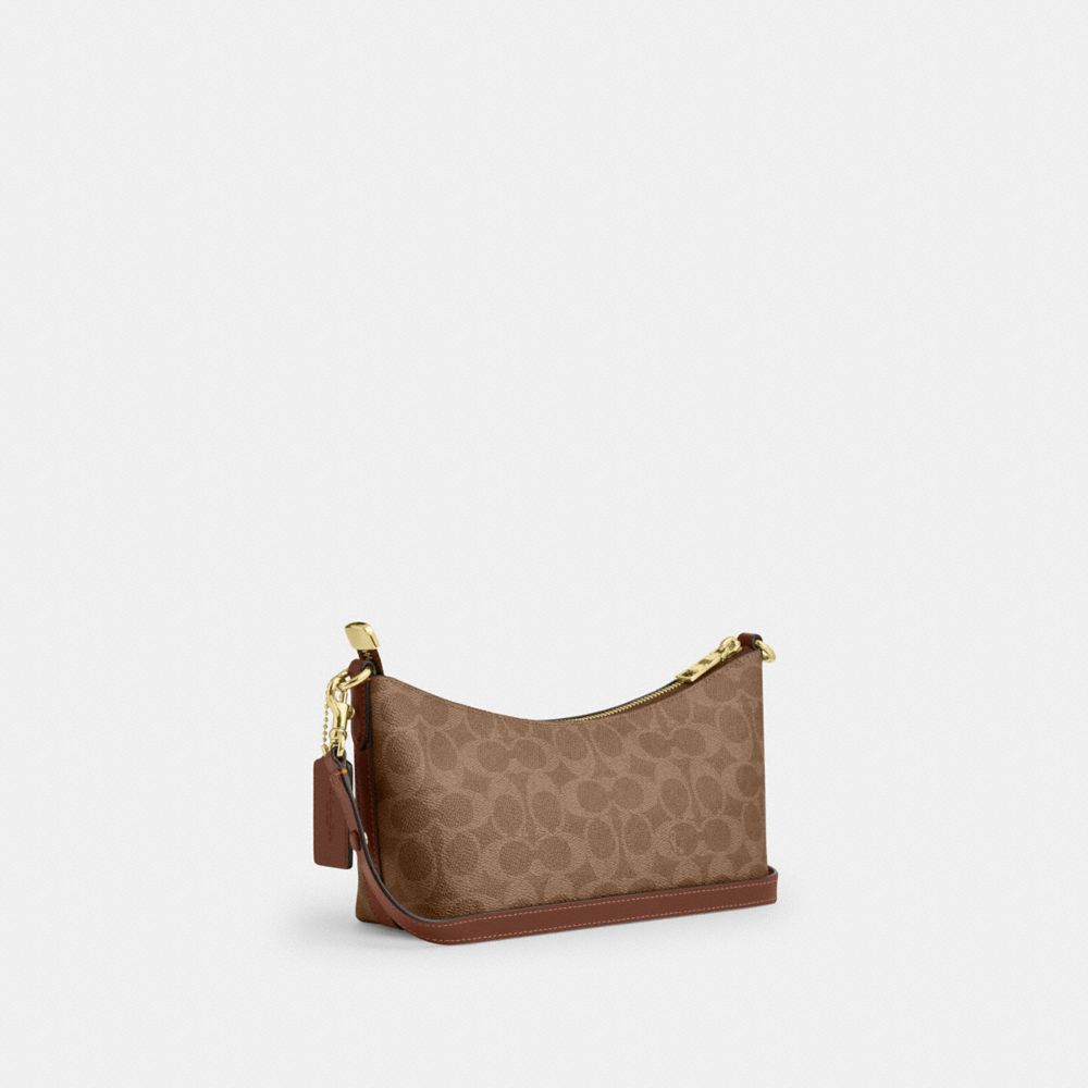 Coach Caitlin Shoulder Bag In Signature Canvas Gold Tan Brown