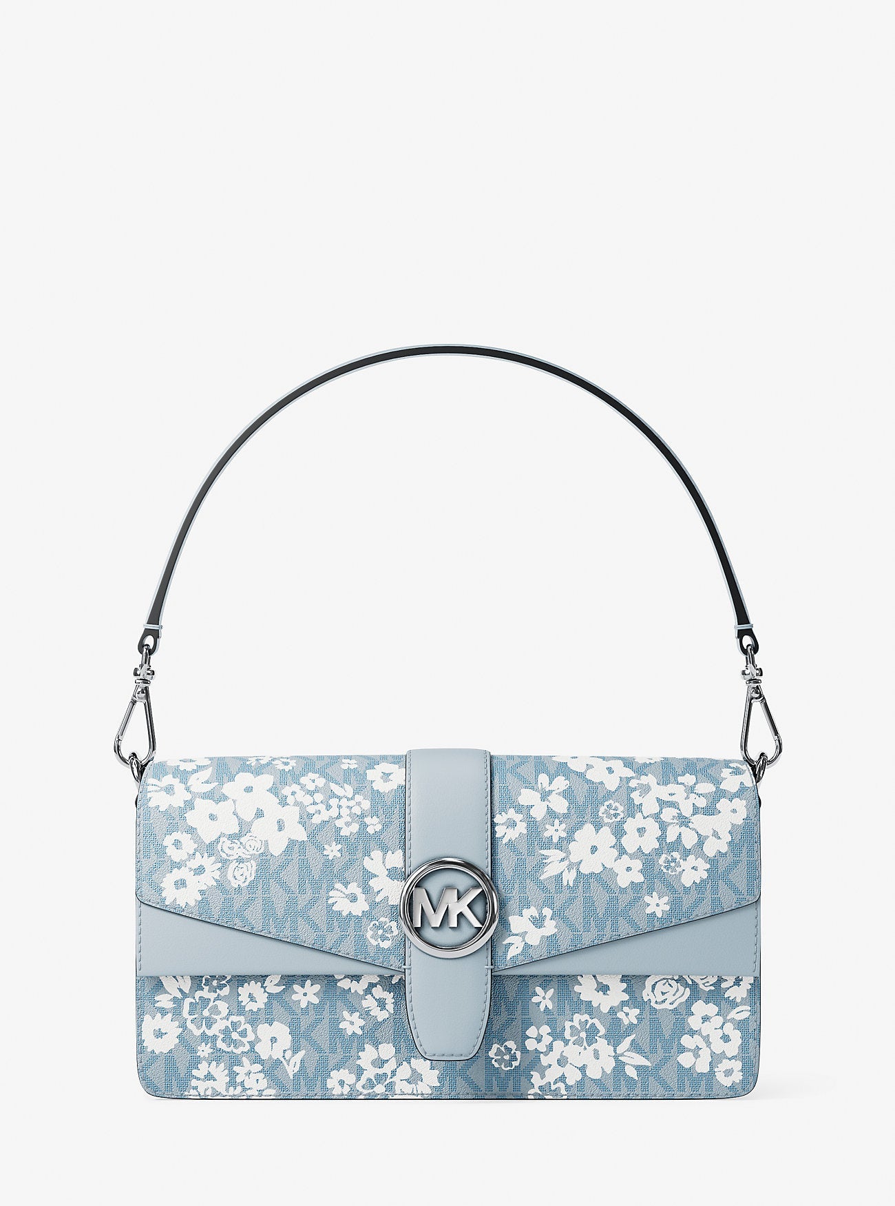 Michael Kors Greenwich Medium Printed Signature Logo Convertible Shoulder Bag Pale Ocean