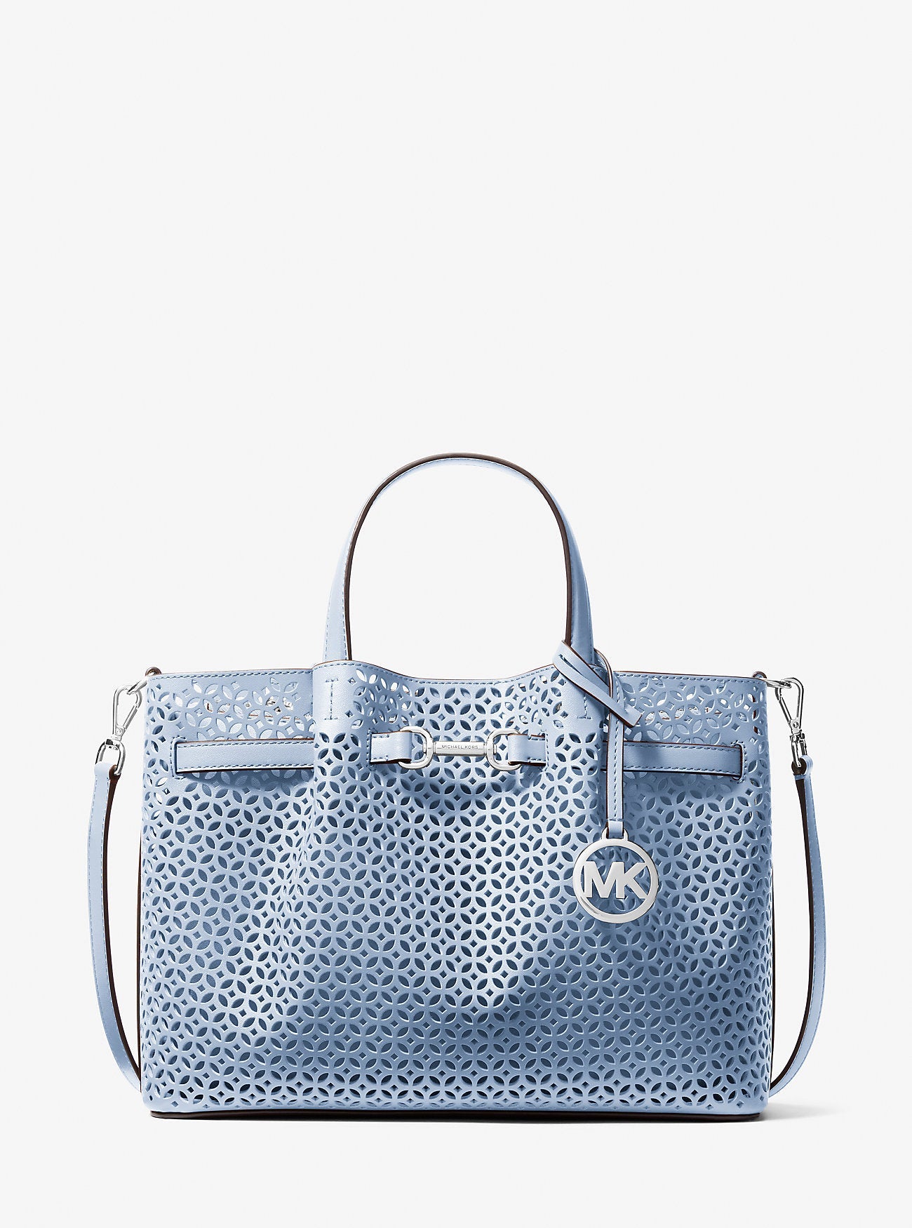 Michael Kors Carson Medium Floral Laser Cut Satchel Pale Ocean