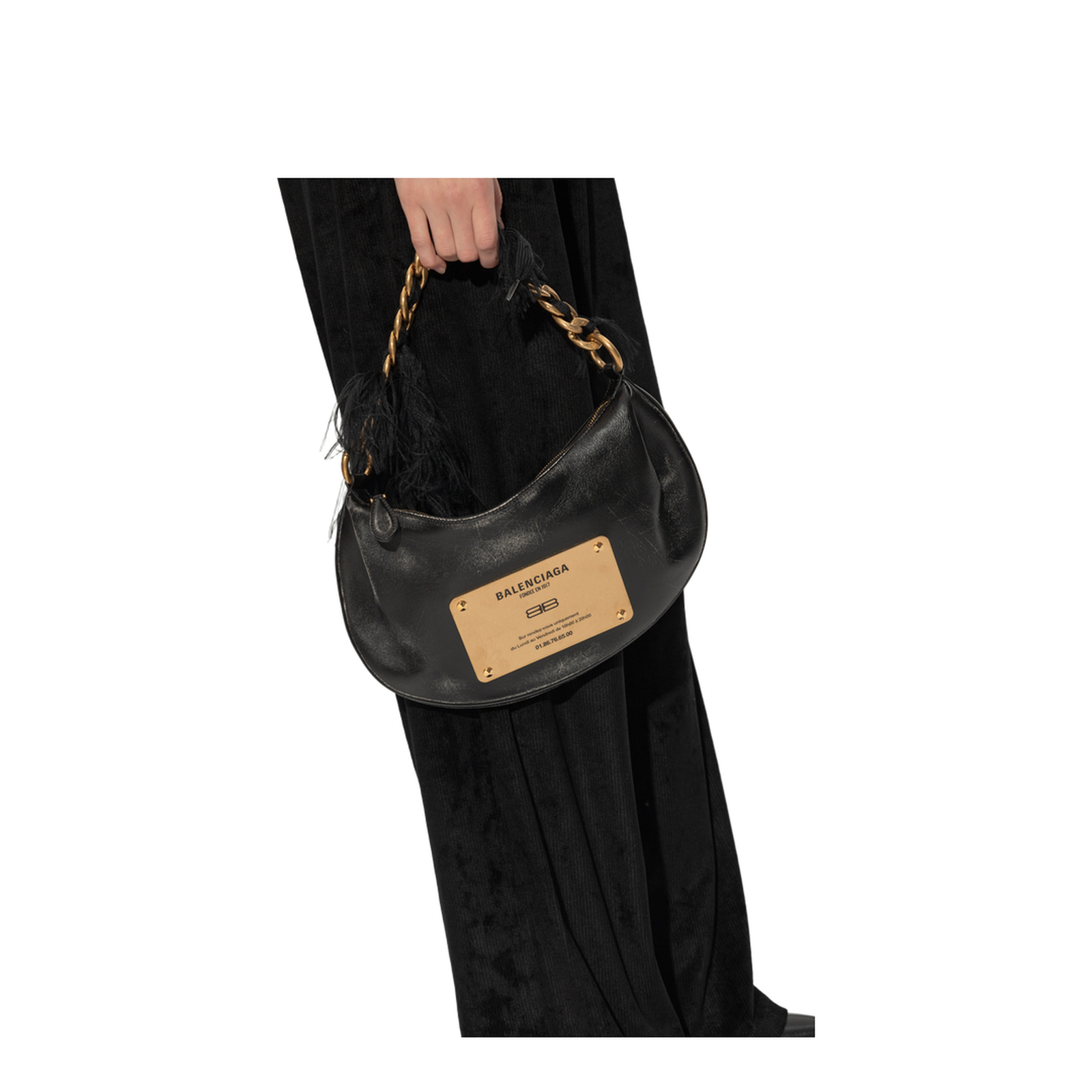 Leather Shoulder Bag Vintage Effect - Black