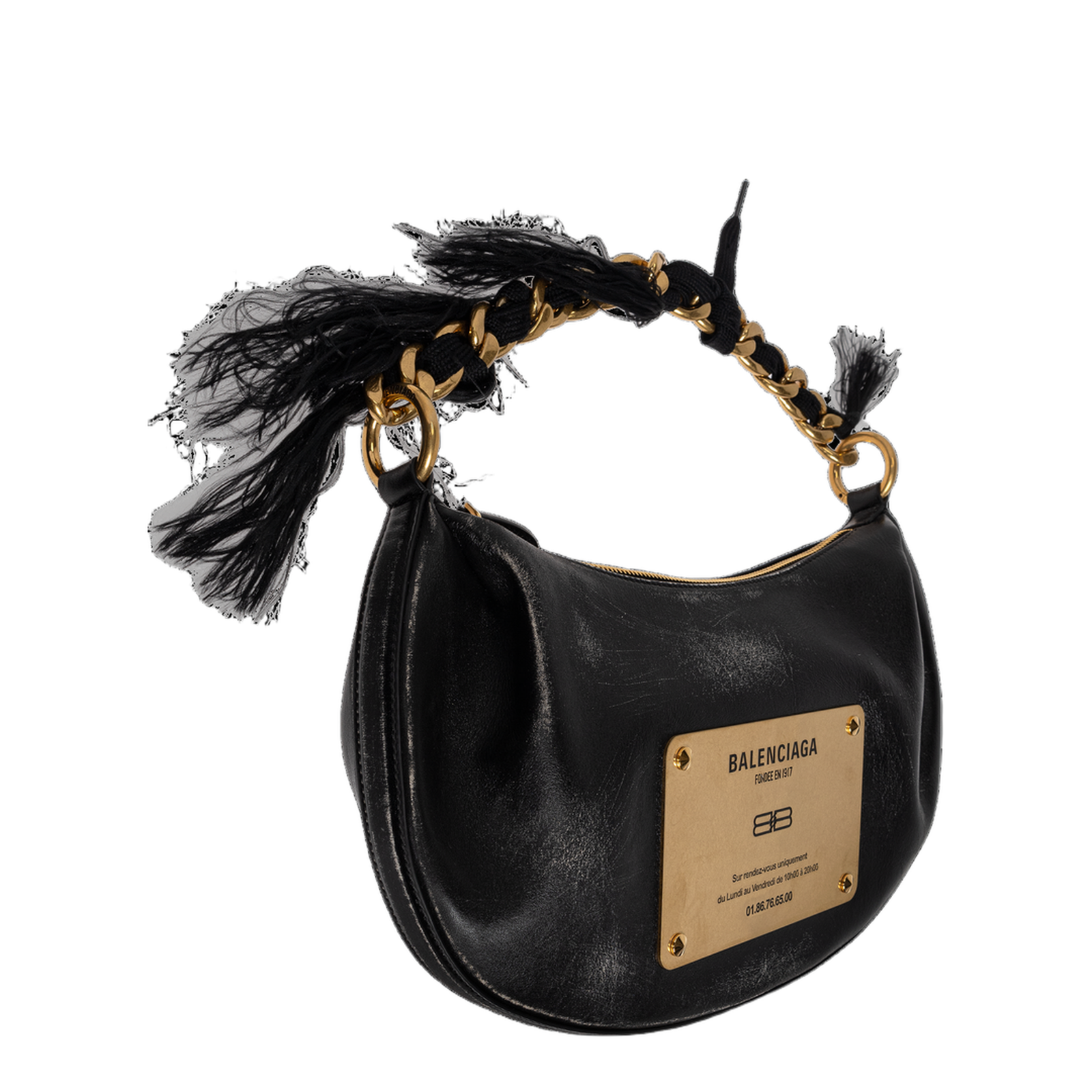 Leather Shoulder Bag Vintage Effect - Black