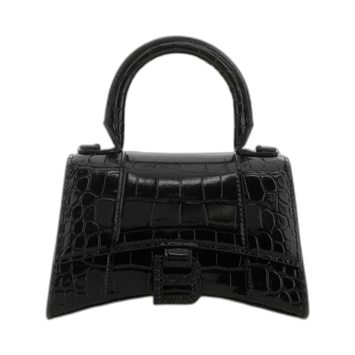 Croc Embossed Hourglass Xs Handbag in Black