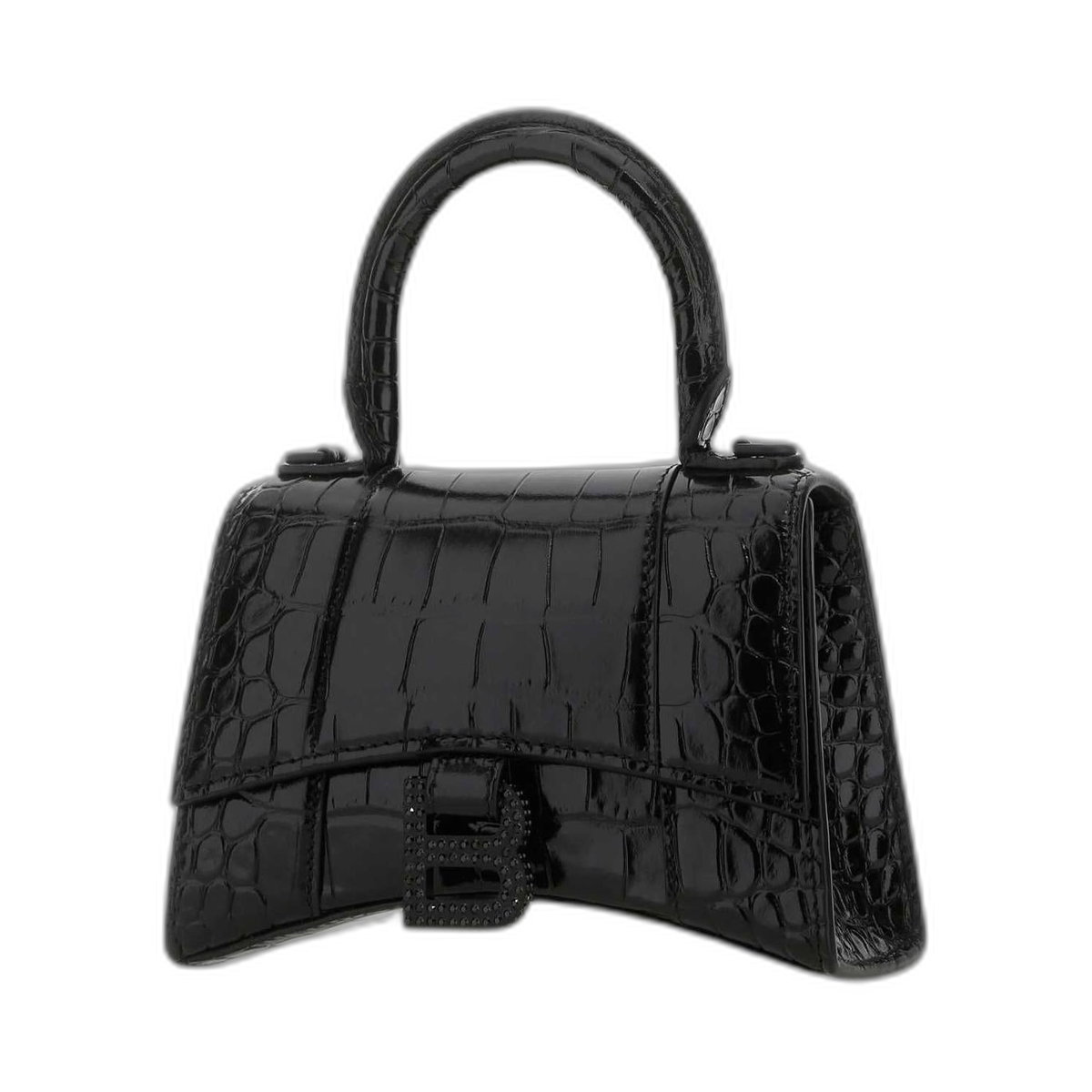 Croc Embossed Hourglass Xs Handbag in Black