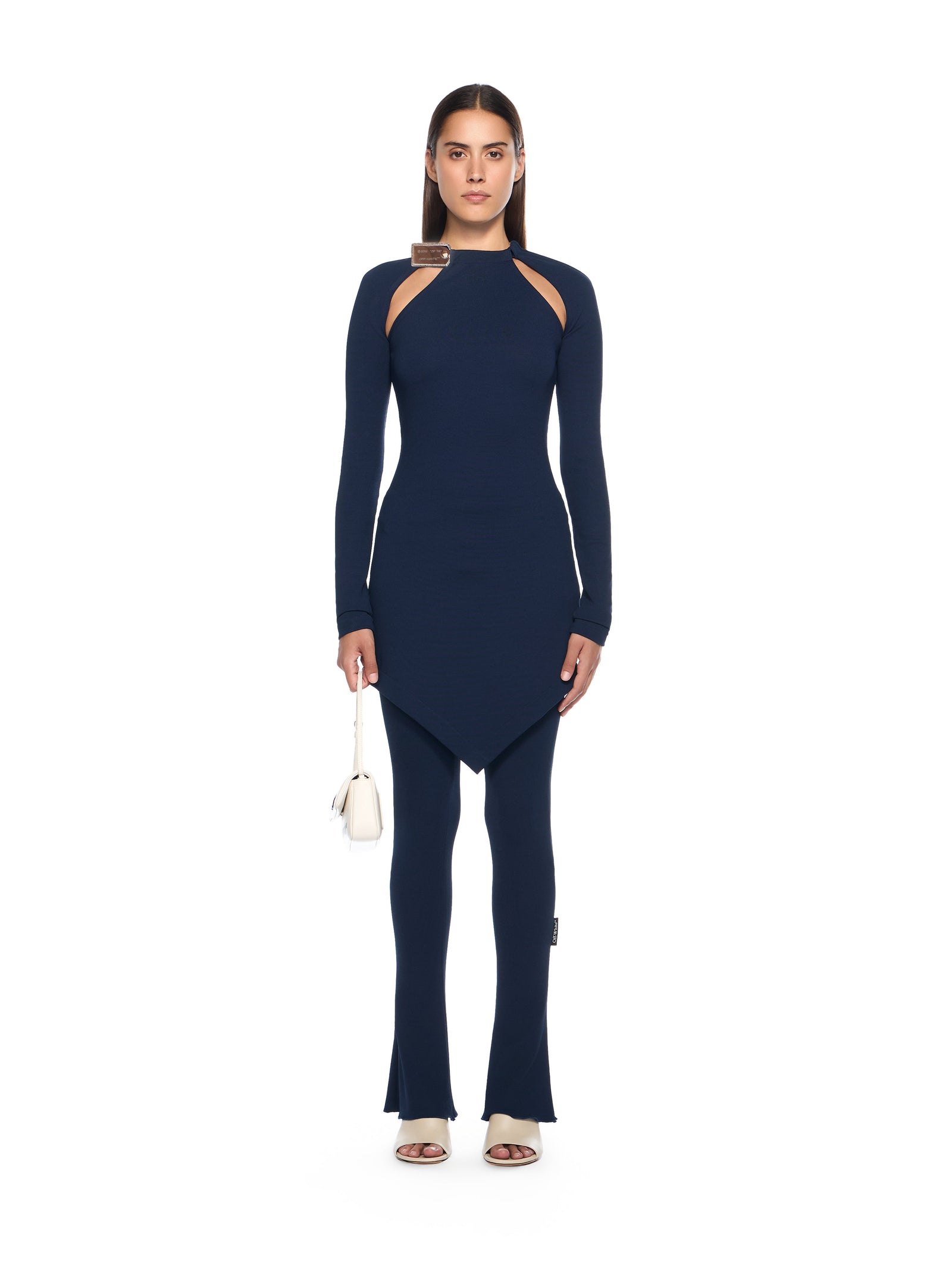 Off-White Heavy Jersey Silver Tie Mini Dress