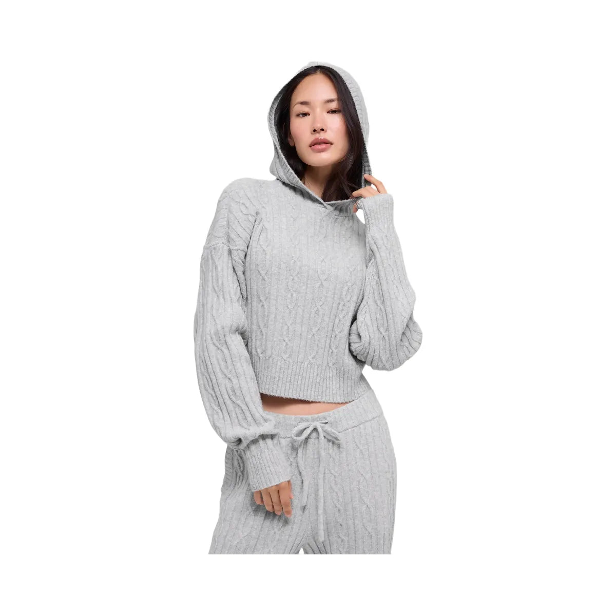 Alo Women's Cable Knit Winter Bliss Hoodie - Athletic Heather Grey