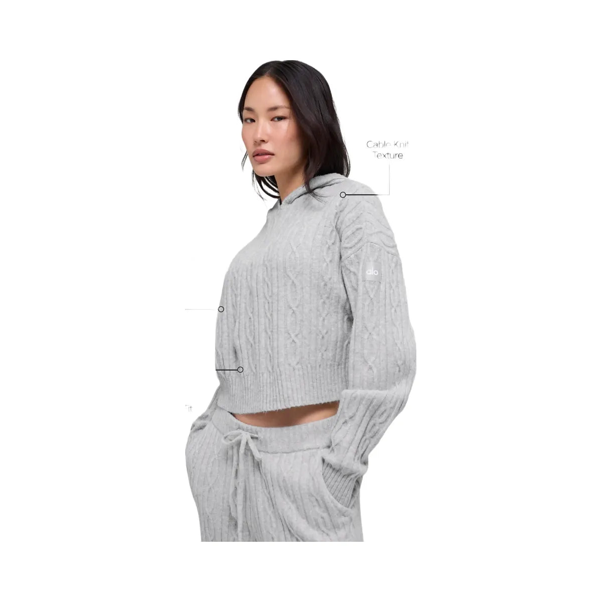 Alo Women's Cable Knit Winter Bliss Hoodie - Athletic Heather Grey