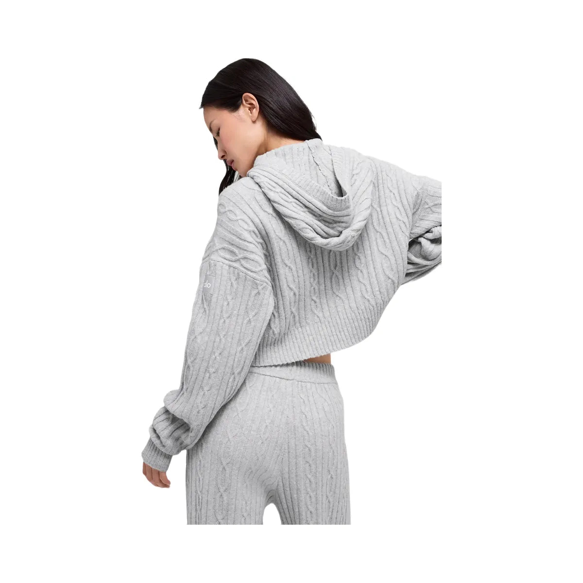Alo Women's Cable Knit Winter Bliss Hoodie - Athletic Heather Grey