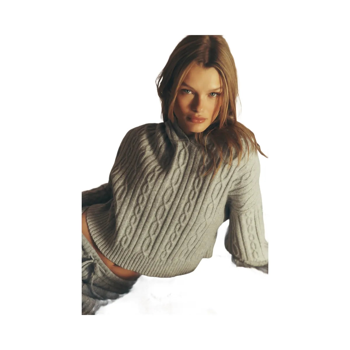 Alo Women's Cable Knit Winter Bliss Hoodie - Athletic Heather Grey