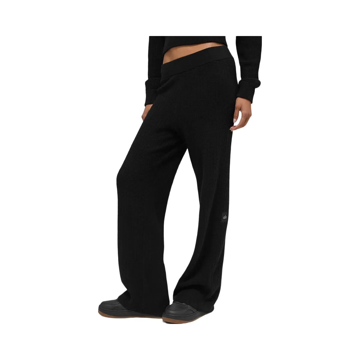 Alo Women's Cashmere High-Waist Plush Waffle Pant - Black