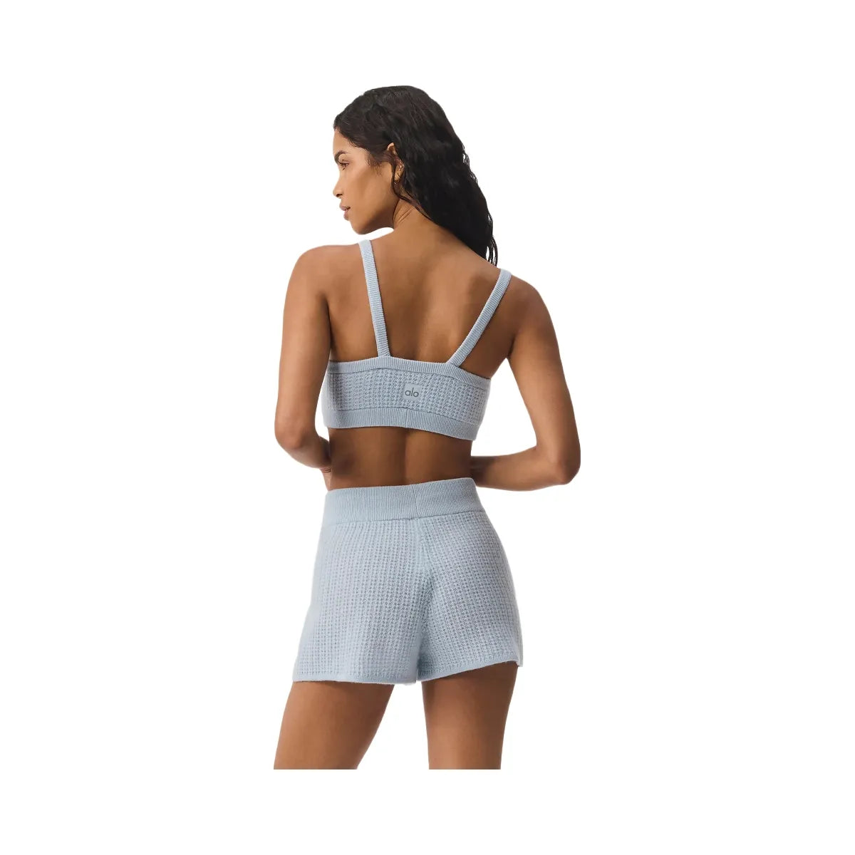 Alo Women's Cashmere Plush Waffle V-Neck Bra - Crystal Blue