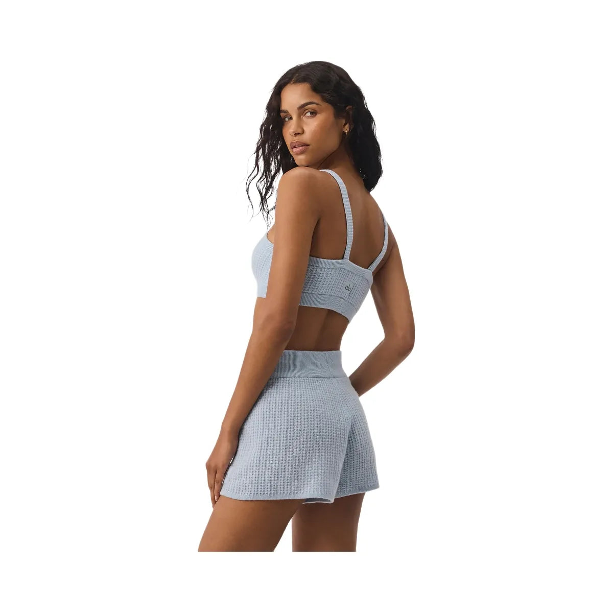Alo Women's Cashmere Plush Waffle V-Neck Bra - Crystal Blue