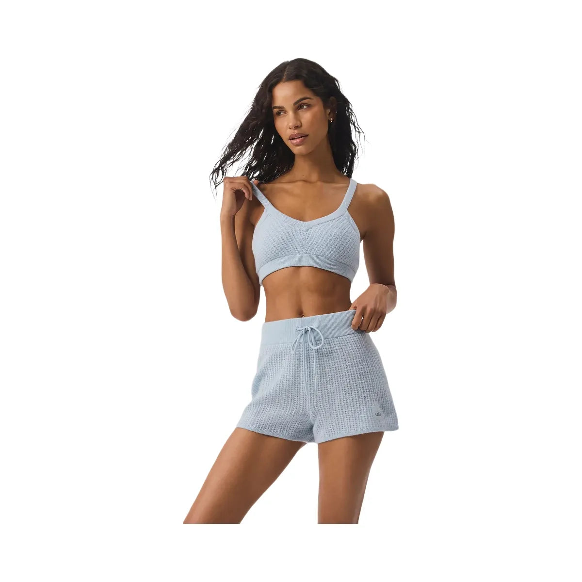 Alo Women's Cashmere Plush Waffle V-Neck Bra - Crystal Blue