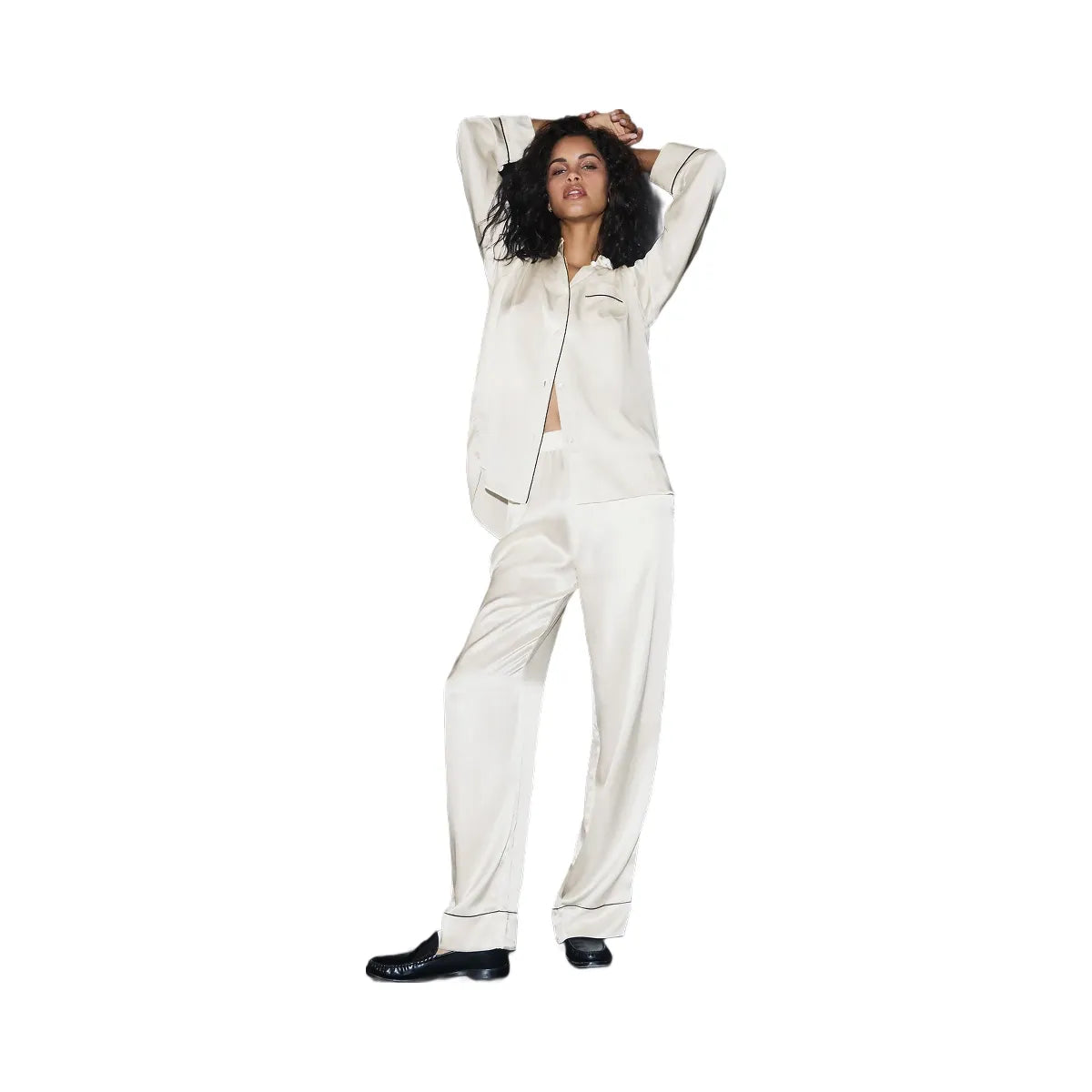 Alo Women's Courchevel Silk Button Down - Ivory/Black