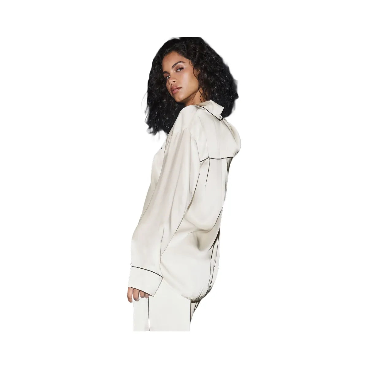 Alo Women's Courchevel Silk Button Down - Ivory/Black