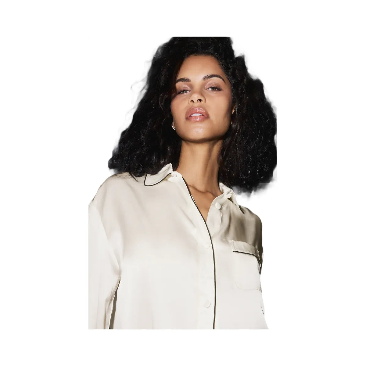 Alo Women's Courchevel Silk Button Down - Ivory/Black