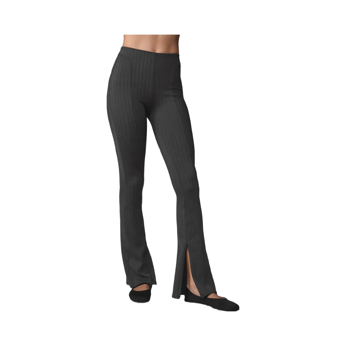 Alo Women's High-Waist Pinstripe Zip It Flare Legging - Anthracite/Black