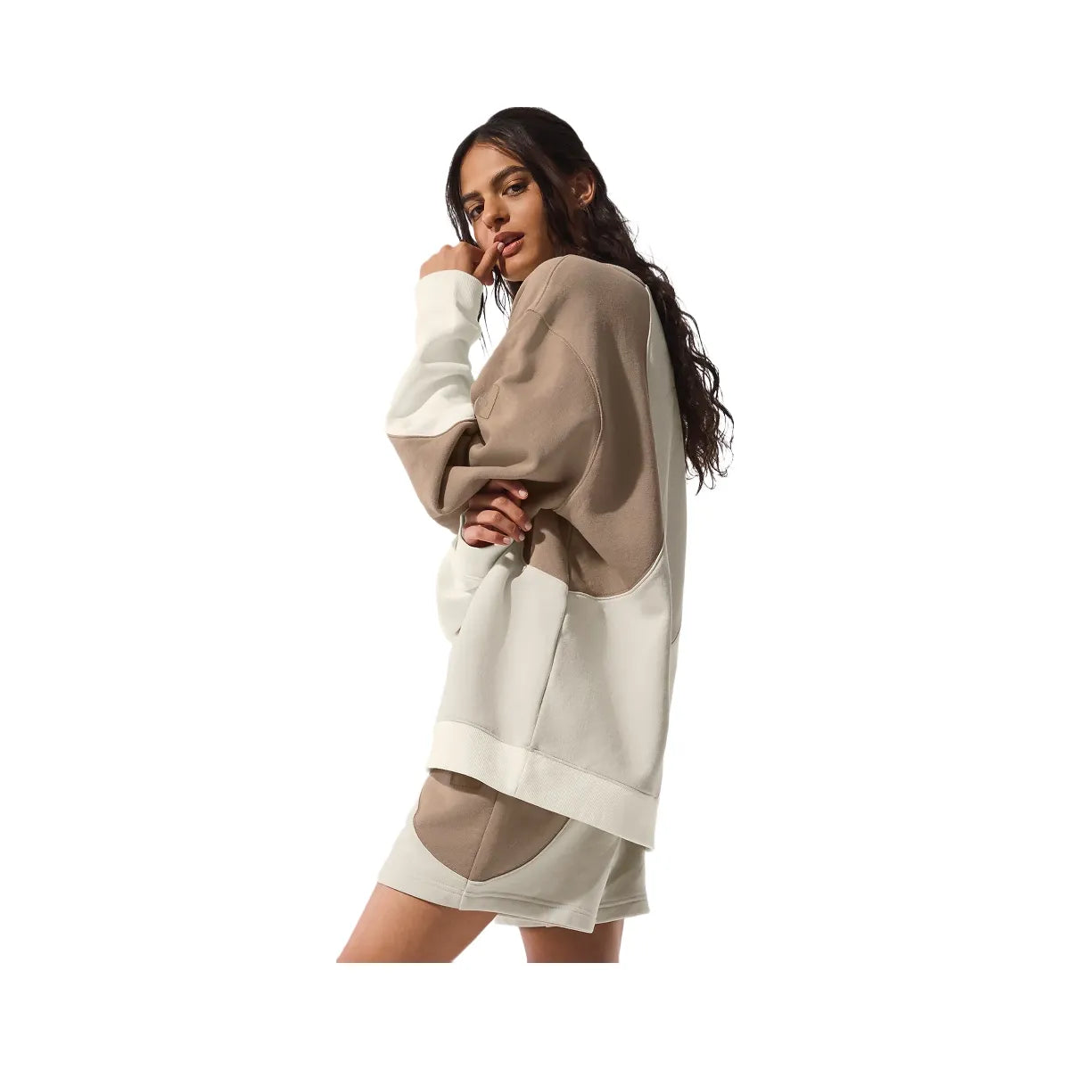 Alo Women's Make Waves Crew Neck Pullover - Ivory/Bone/Gravel